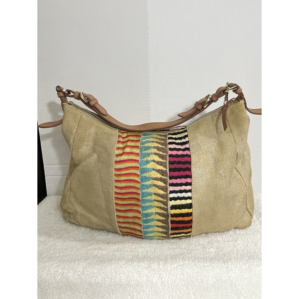 Anthropologie Jasper & Jeera Multi-Colored Cloth With Leather Trim Handbag